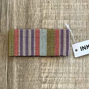 INK+ALLOY Seed Bead Stretch bracelet. Olive Green, Coral, Blush, purple and blue
